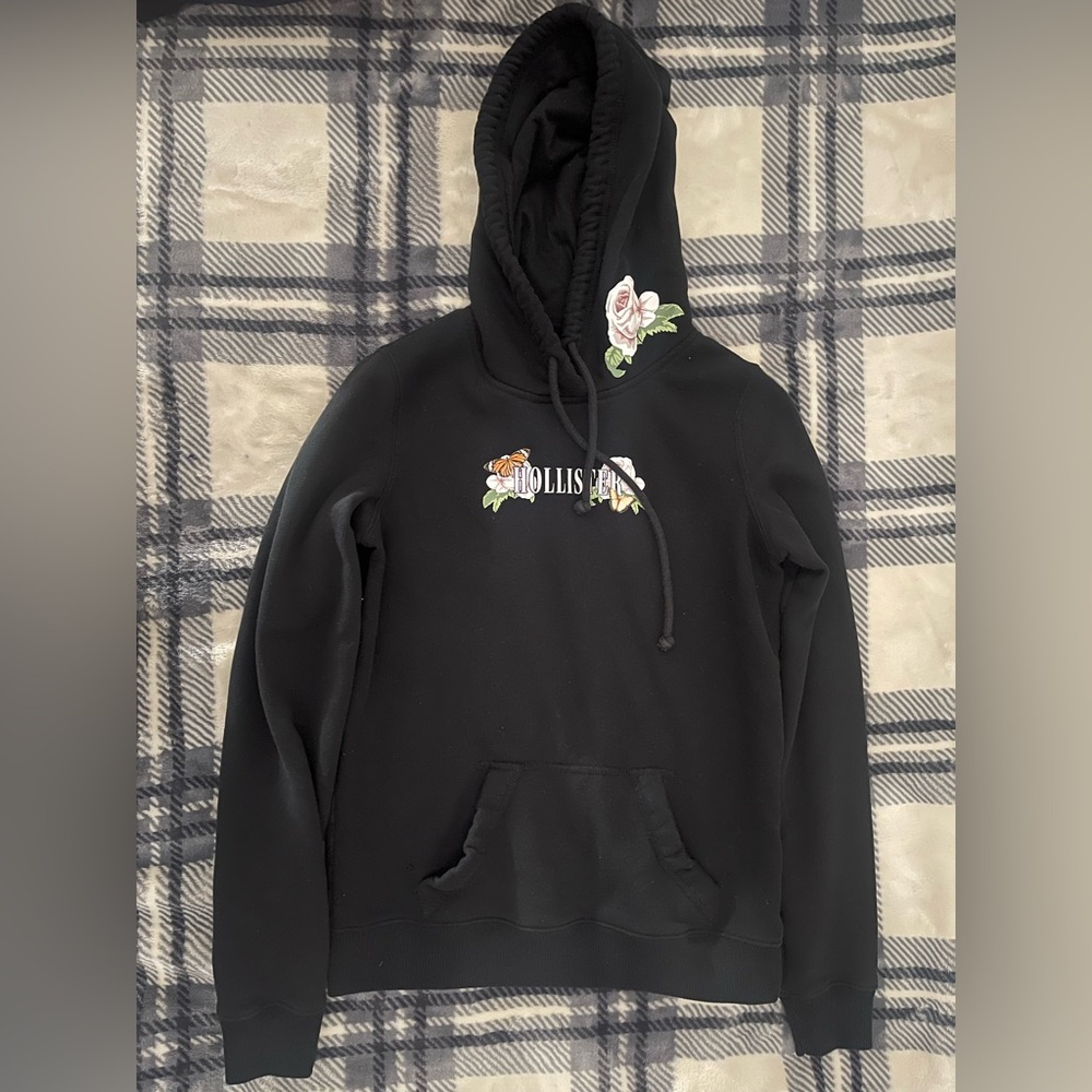 Hollister Black Hoodie with Floral Design